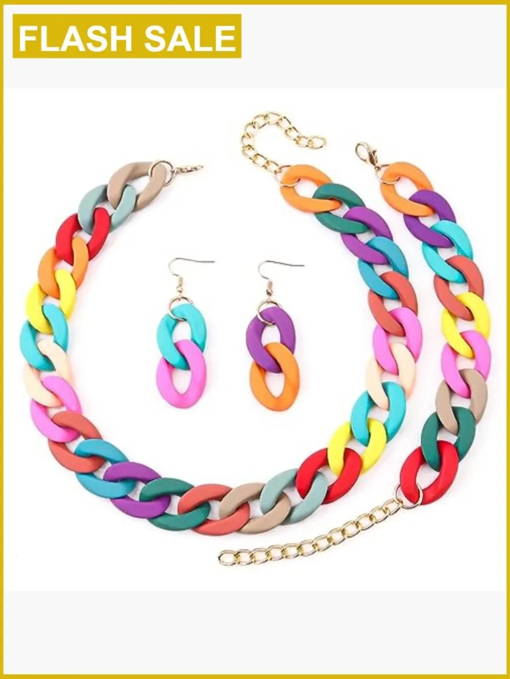 Chunky Acrylic Jewelry Set Necklace Bracelet Earrings Cuban Link Hip Hop - Picture 4 of 7